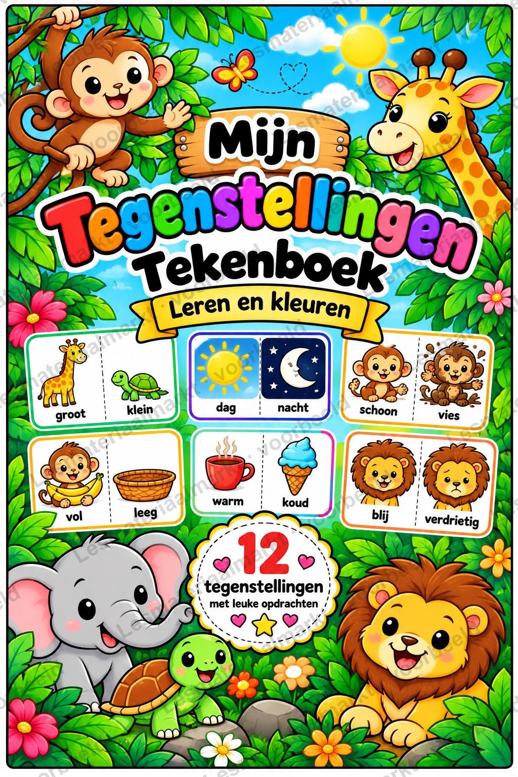 Preview van Mijn Tegenstellingen Tekenboek – Leren & Kleuren | Groep 1-3