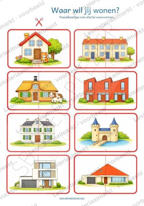 Preview 1 van Waar wil jij wonen? – Puzzelkaartjes met woonvormen