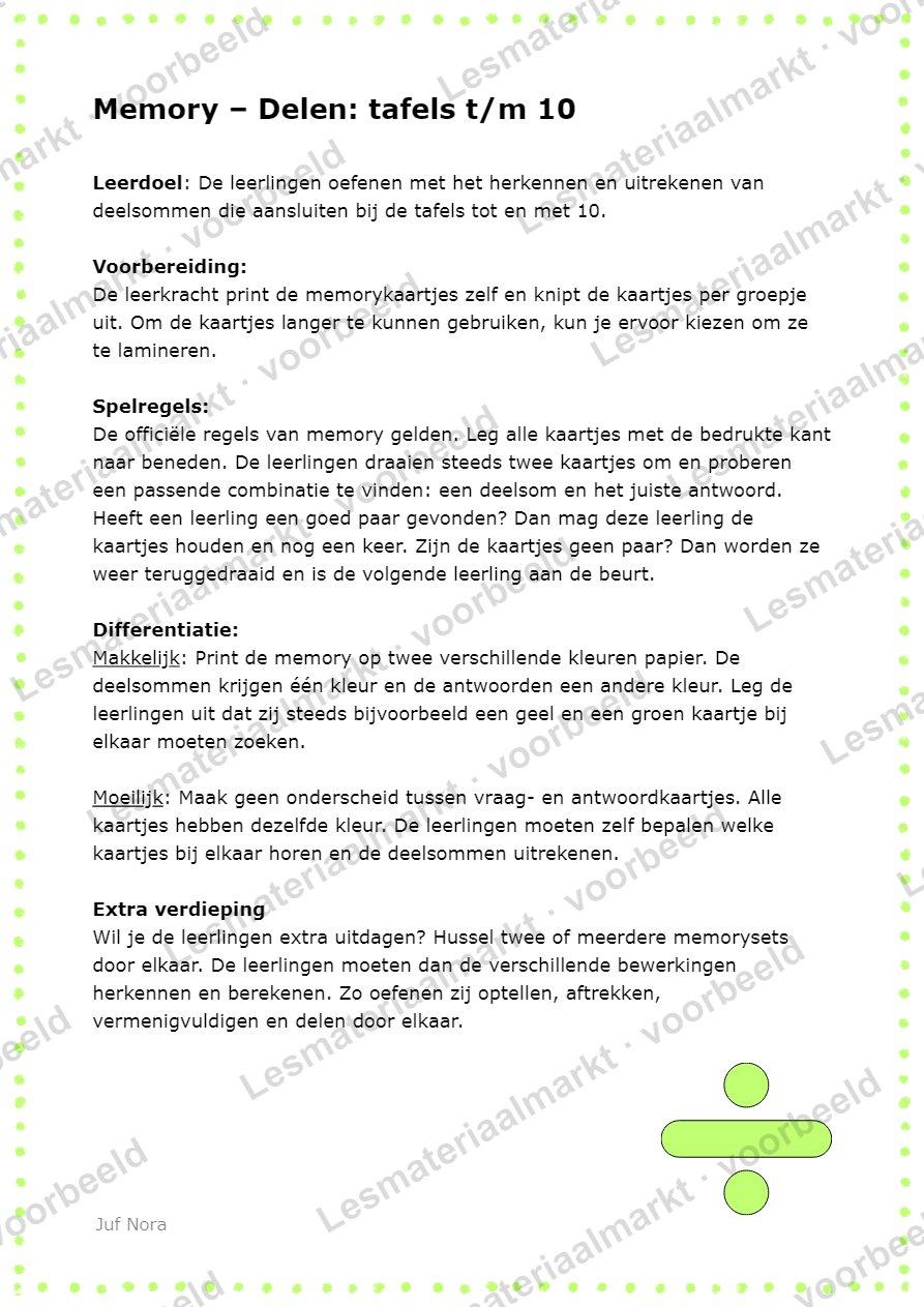 Preview van Memory: Delen Tafels t/m 10
