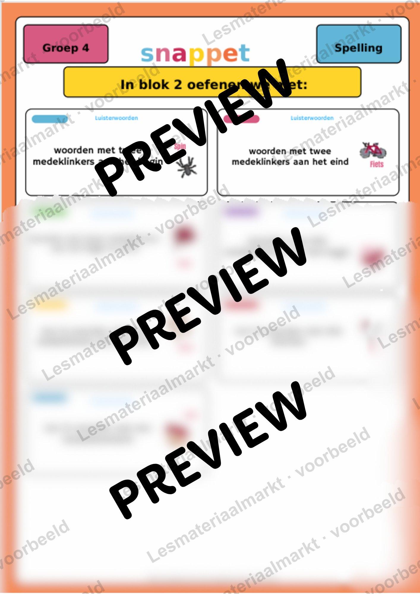 Preview 1 van Doelenposter Spelling Blok1 t/m 4 incl. Plaatjes Groep 4