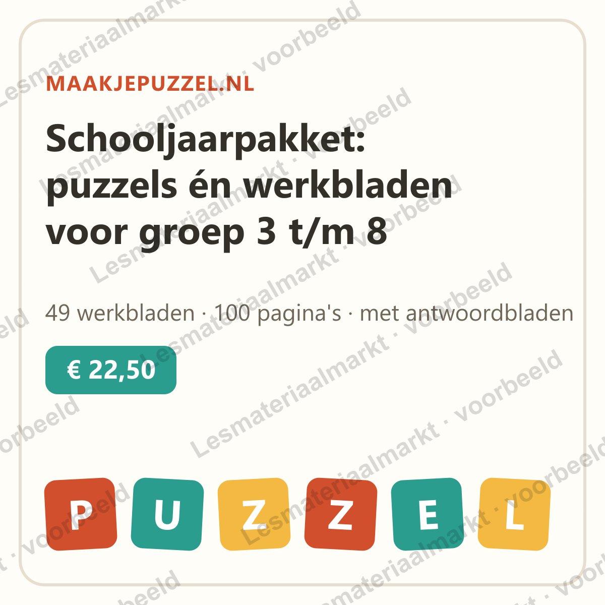 Preview van Schooljaarpakket groep 3 t/m 8: 49 werkbladen rekenen, spelling en puzzels